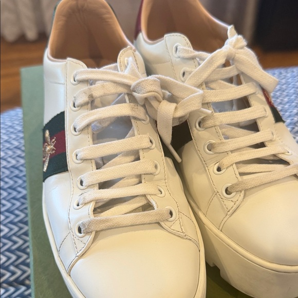 Gucci Ace Platform Sneakers Bee White Leather - Picture 7 of 8